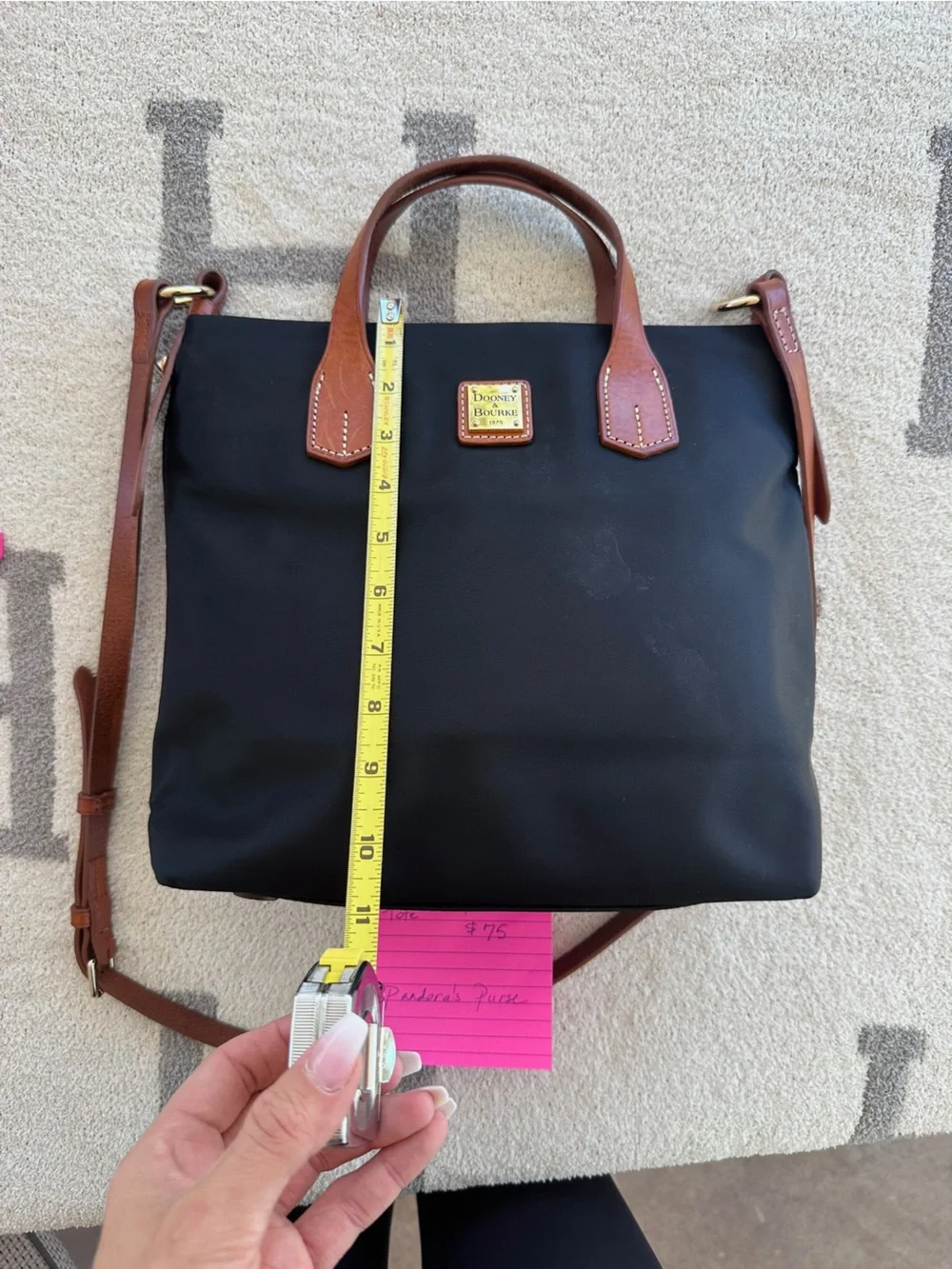 Nylon navy Dooney tote with crossover strap